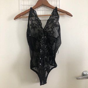 BRAND NEW black lace sheer lingerie bodysuit
